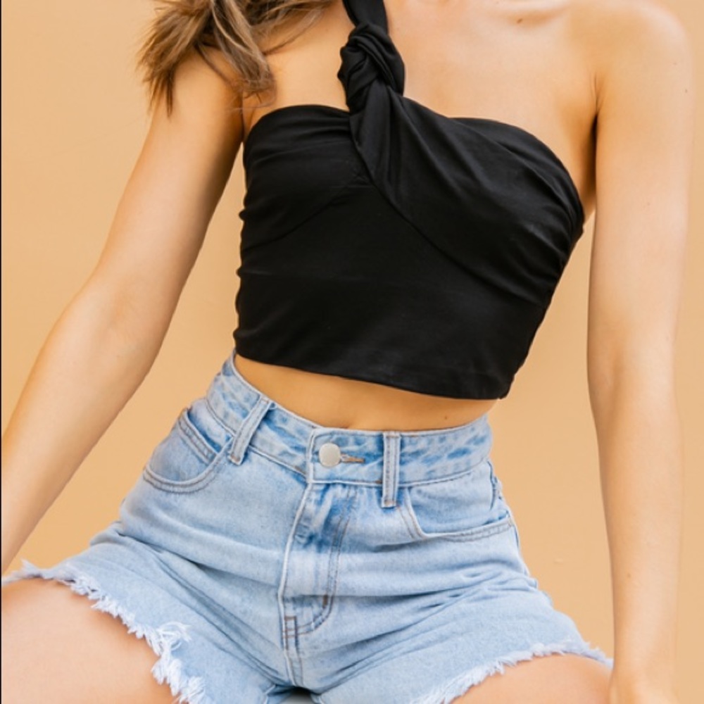 across one shoulder crop top